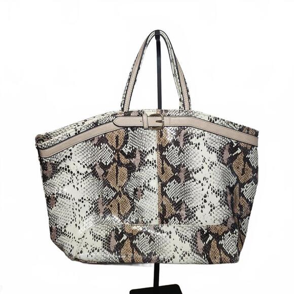 Urban Expressions Womens Python Print Tote Handbag Size Large Beige Brown - Picture 1 of 8